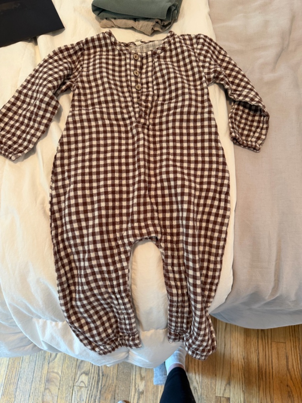Quincy Mae Brown and Cream Gingham One-Piece Bodysuit